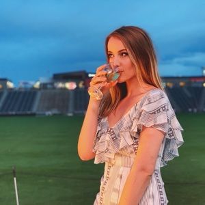 Wayf blue & white patterned dress